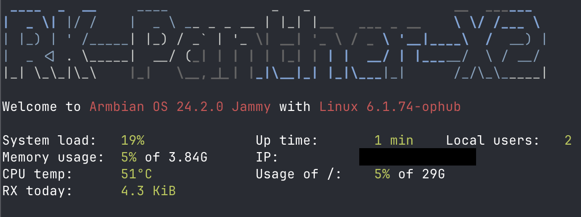 Armbian first boot on the Panther X2